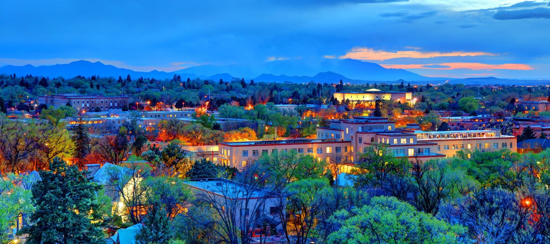 aerial shot of farmington, new mexico city at sunset